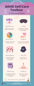 ADHD Self-Care Infographic - 8 Essential Items Toolbox